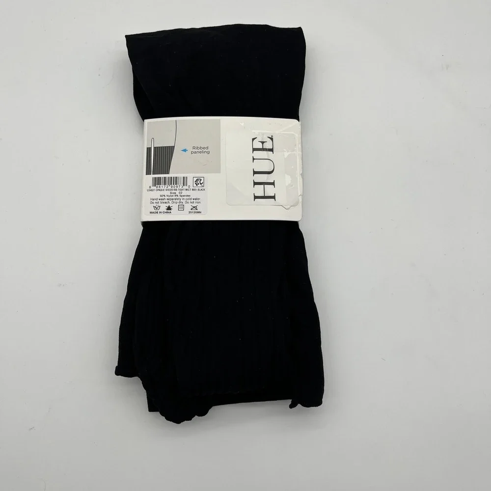 HUE Tights Womens Size S/M Black Sheer Rib Tight Control Top Opaque Sheer U24827